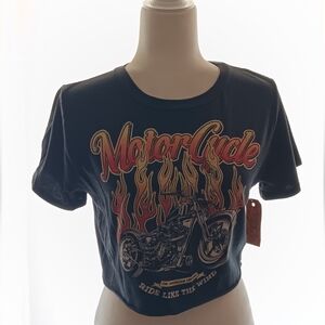 Motorcycle Graphic Black Crop Top